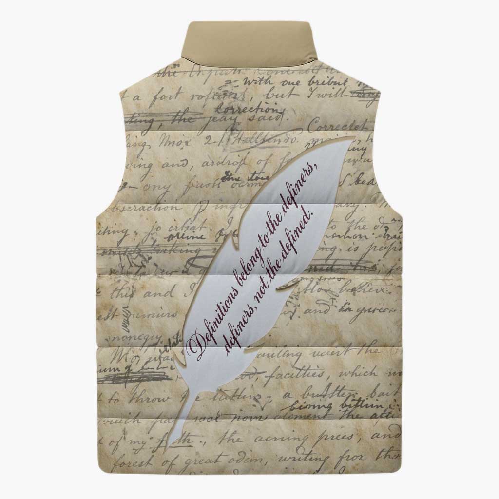 Toni Morrison Sleeveless Puffer Jacket Handwritten Manuscript Powerful Portrait with Feather Pen Quote - African Pride