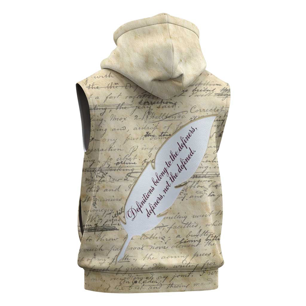 Toni Morrison Sleeveless Zip Hoodie Handwritten Manuscript Powerful Portrait with Feather Pen Quote - African Pride