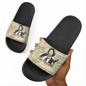 Toni Morrison Slide Sandals Handwritten Manuscript Powerful Portrait with Feather Pen Quote - African Pride