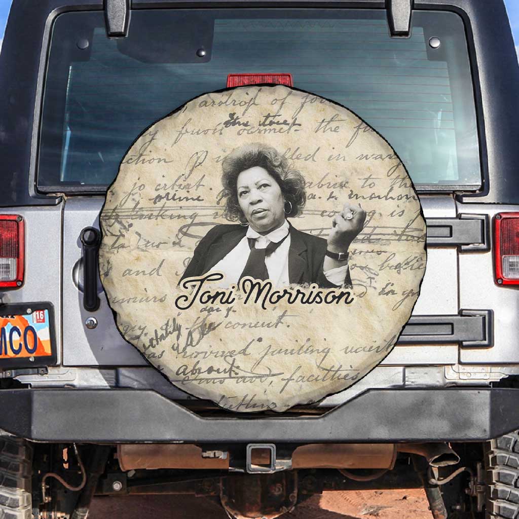 Toni Morrison Spare Tire Cover Handwritten Manuscript Powerful Portrait with Feather Pen Quote - African Pride