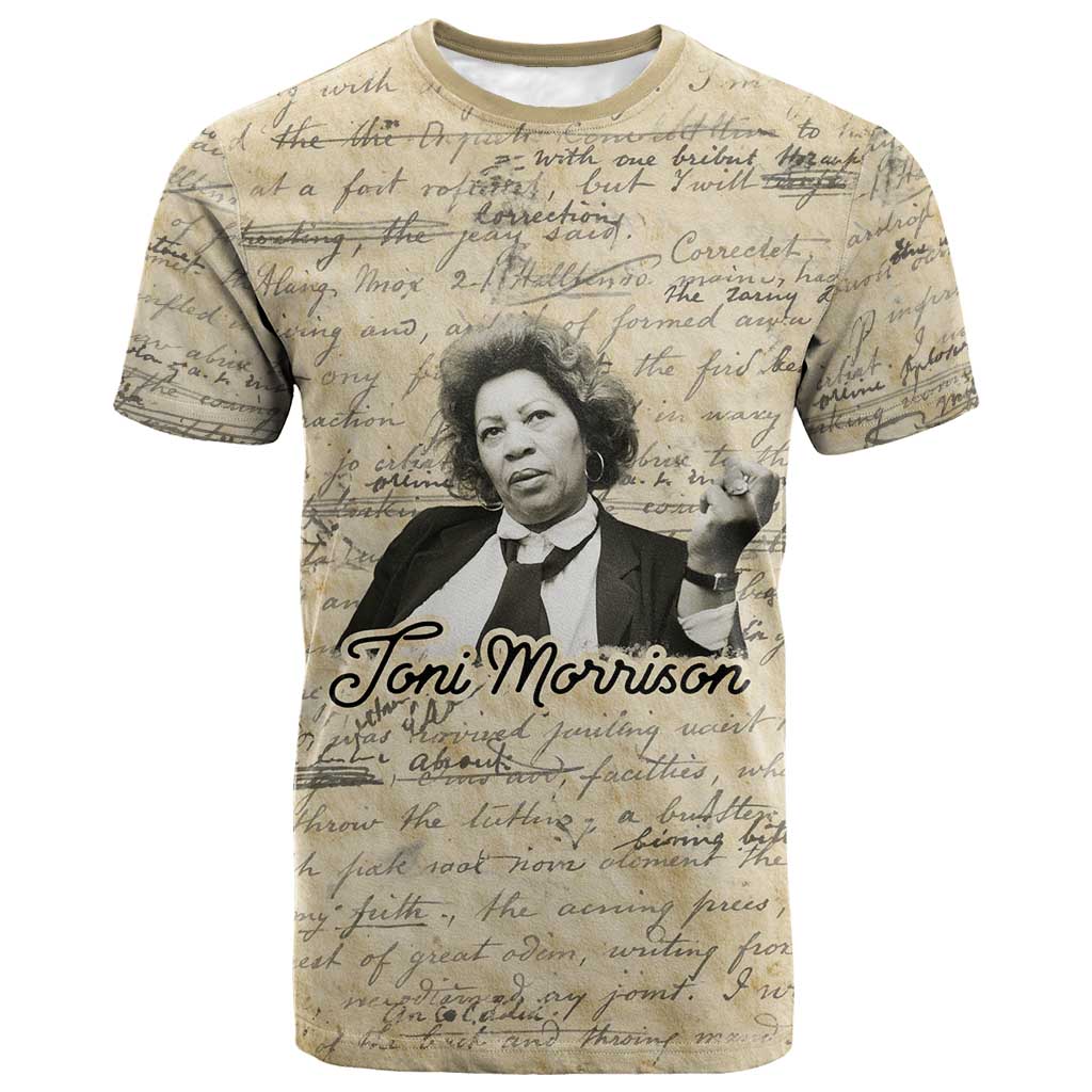 Toni Morrison T shirt Handwritten Manuscript Powerful Portrait with Feather Pen Quote - African Pride