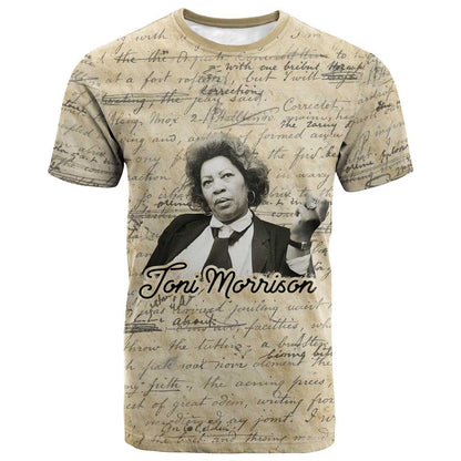 Toni Morrison T shirt Handwritten Manuscript Powerful Portrait with Feather Pen Quote - African Pride