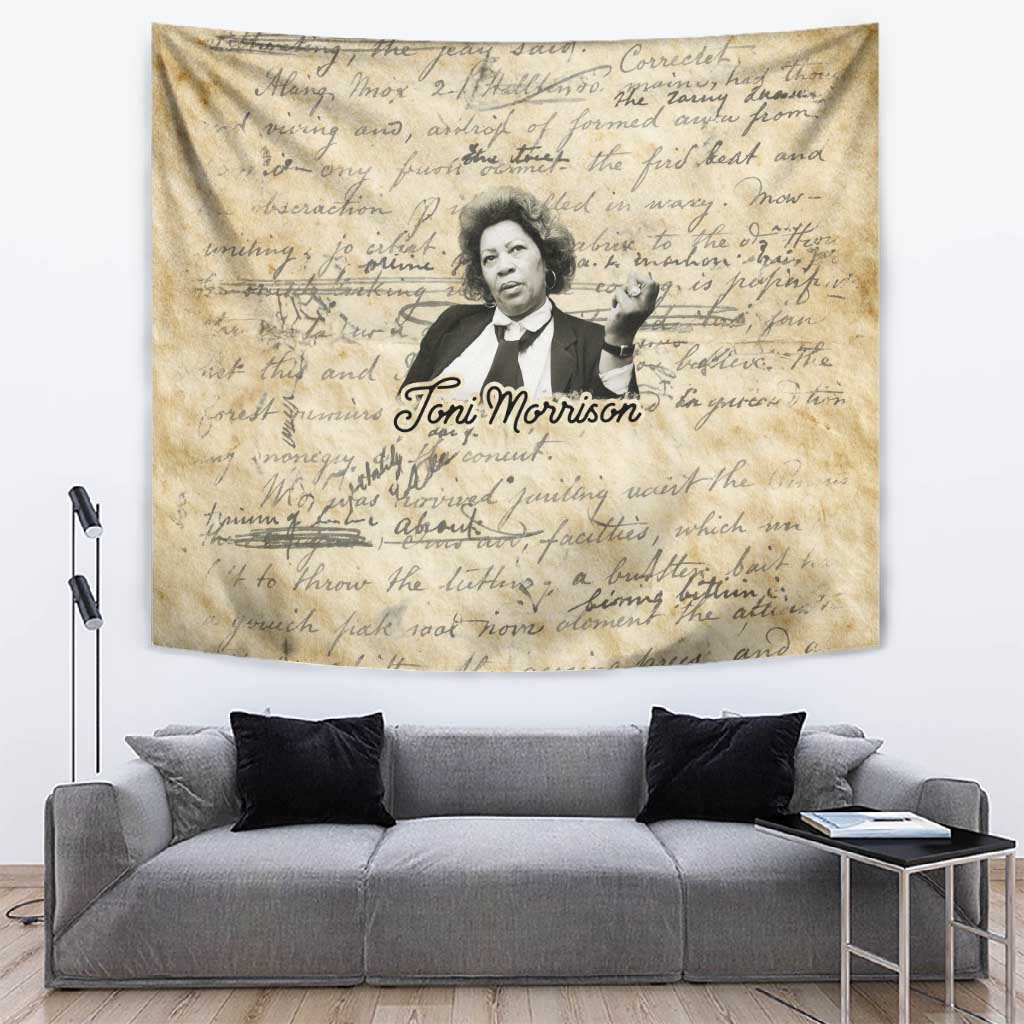 Toni Morrison Tapestry Handwritten Manuscript Powerful Portrait with Feather Pen Quote - African Pride