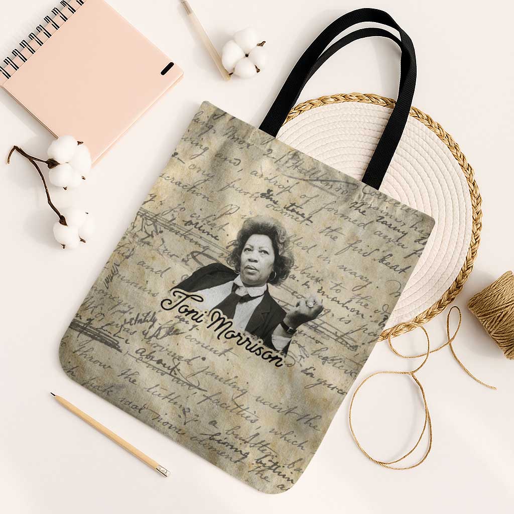 Toni Morrison Tote Bag Handwritten Manuscript Powerful Portrait with Feather Pen Quote - African Pride