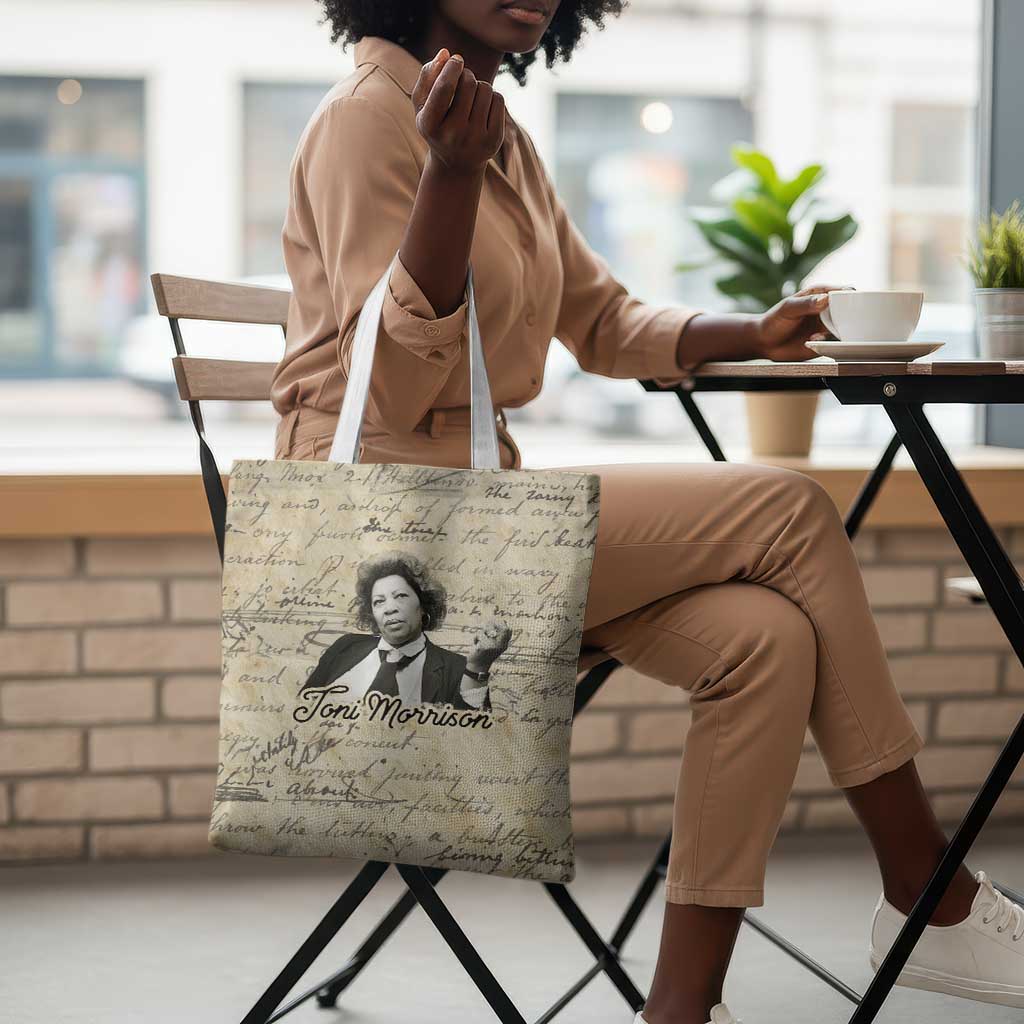 Toni Morrison Tote Bag Handwritten Manuscript Powerful Portrait with Feather Pen Quote - African Pride