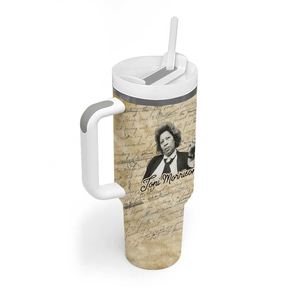 Toni Morrison Tumbler With Handle Handwritten Manuscript Powerful Portrait with Feather Pen Quote - African Pride