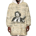 Toni Morrison Wearable Blanket Hoodie Handwritten Manuscript Powerful Portrait with Feather Pen Quote - African Pride