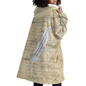 Toni Morrison Wearable Blanket Hoodie Handwritten Manuscript Powerful Portrait with Feather Pen Quote - African Pride