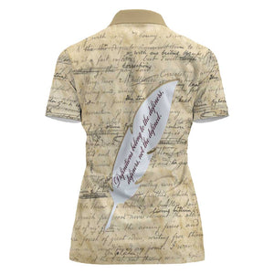 Toni Morrison Women Polo Shirt Handwritten Manuscript Powerful Portrait with Feather Pen Quote - African Pride