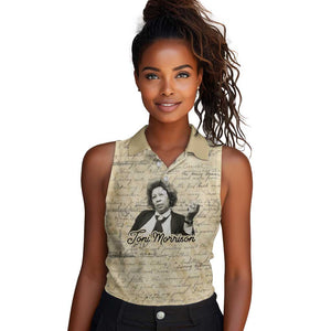 Toni Morrison Women Sleeveless Polo Shirt Handwritten Manuscript Powerful Portrait with Feather Pen Quote - African Pride