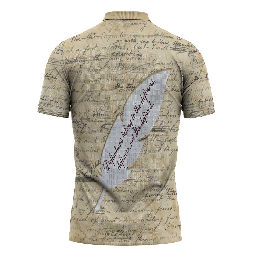 Toni Morrison Zipper Polo Shirt Handwritten Manuscript Powerful Portrait with Feather Pen Quote - African Pride