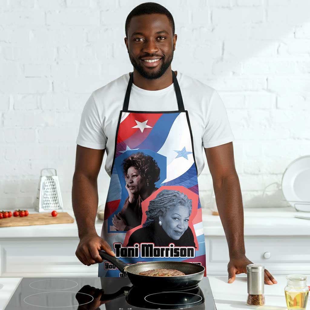 Toni Morrison Apron Abstract Wings Design Empowering Quote Dual Portrait Celebration of Literary Freedom - African Pride