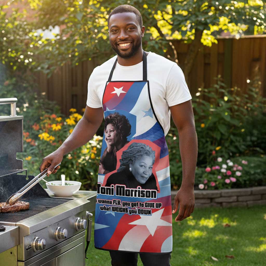 Toni Morrison Apron Abstract Wings Design Empowering Quote Dual Portrait Celebration of Literary Freedom - African Pride