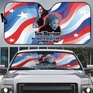 Toni Morrison Auto Sun Shade Abstract Wings Design Empowering Quote Dual Portrait Celebration of Literary Freedom - African Pride