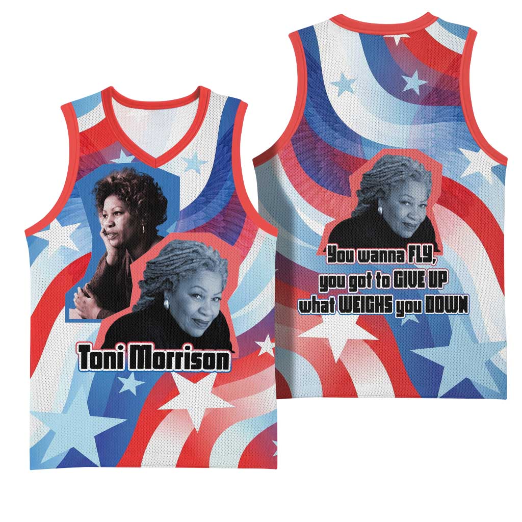Toni Morrison Basketball Jersey Abstract Wings Design Empowering Quote Dual Portrait Celebration of Literary Freedom - African Pride