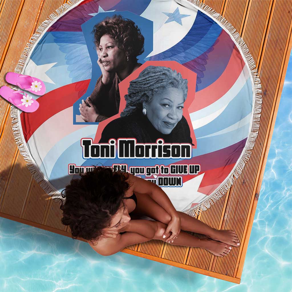Toni Morrison Beach Blanket Abstract Wings Design Empowering Quote Dual Portrait Celebration of Literary Freedom - African Pride