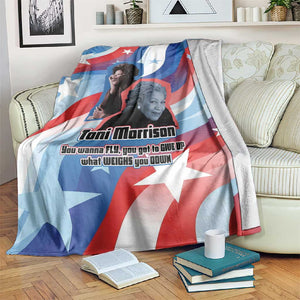 Toni Morrison Blanket Abstract Wings Design Empowering Quote Dual Portrait Celebration of Literary Freedom - African Pride