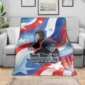 Toni Morrison Blanket Abstract Wings Design Empowering Quote Dual Portrait Celebration of Literary Freedom - African Pride