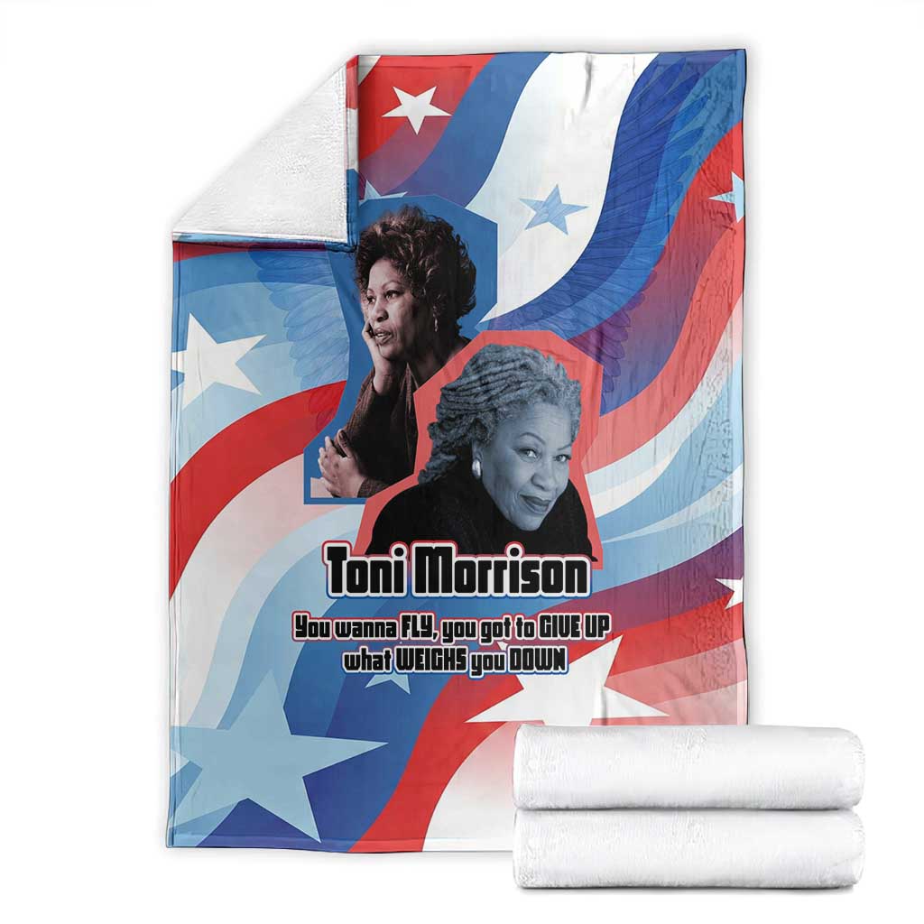 Toni Morrison Blanket Abstract Wings Design Empowering Quote Dual Portrait Celebration of Literary Freedom - African Pride
