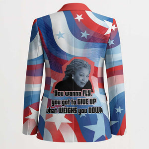 Toni Morrison Blazer Abstract Wings Design Empowering Quote Dual Portrait Celebration of Literary Freedom - African Pride