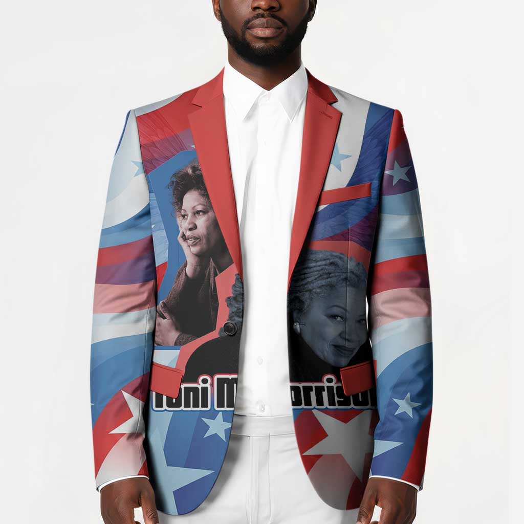 Toni Morrison Blazer Abstract Wings Design Empowering Quote Dual Portrait Celebration of Literary Freedom - African Pride