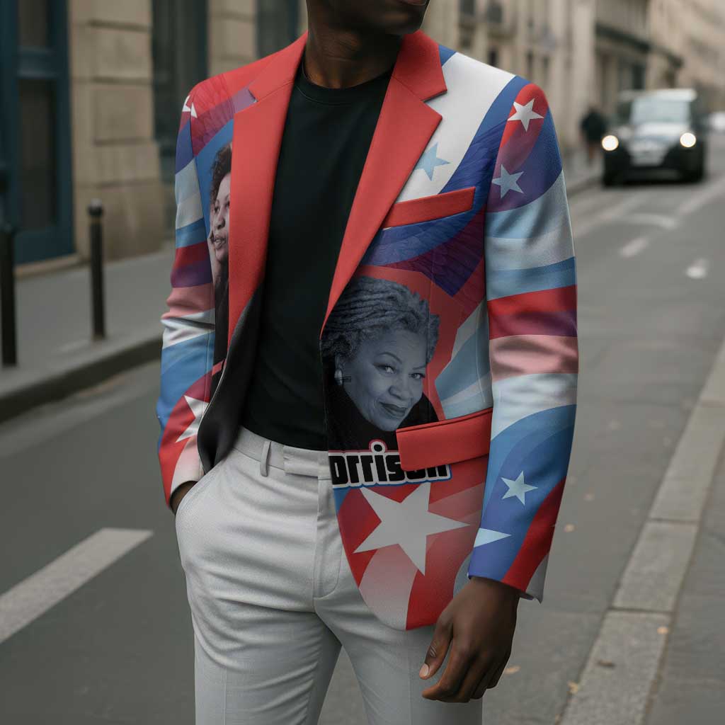 Toni Morrison Blazer Abstract Wings Design Empowering Quote Dual Portrait Celebration of Literary Freedom - African Pride