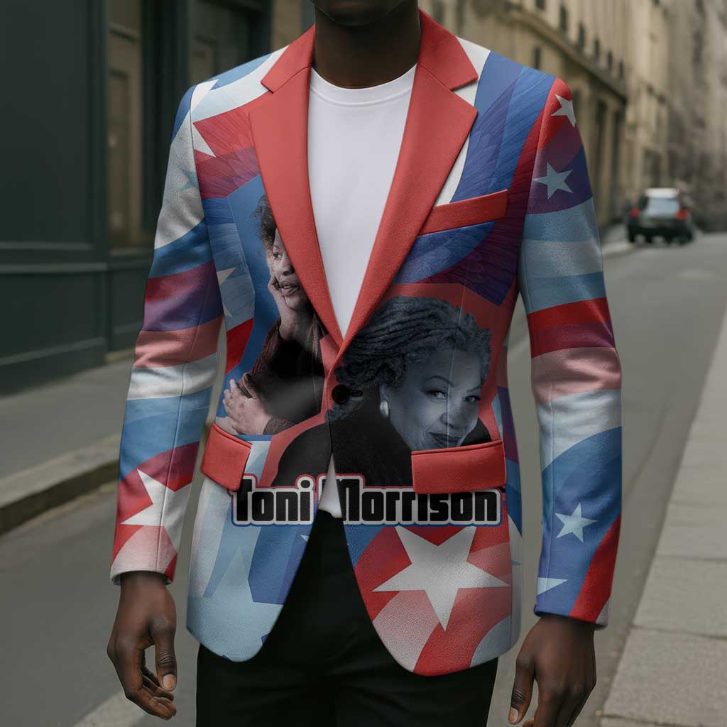 Toni Morrison Blazer Abstract Wings Design Empowering Quote Dual Portrait Celebration of Literary Freedom - African Pride