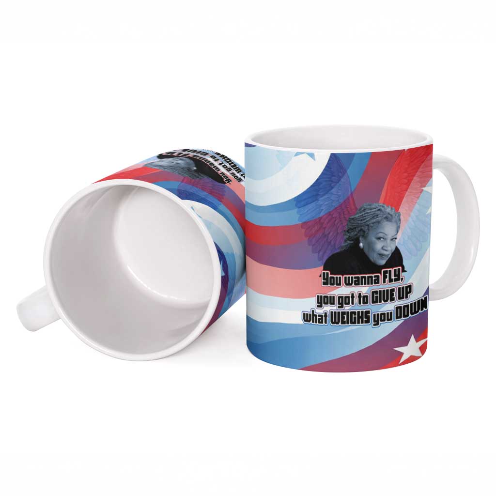 Toni Morrison Ceramic Mug Abstract Wings Design Empowering Quote Dual Portrait Celebration of Literary Freedom - African Pride