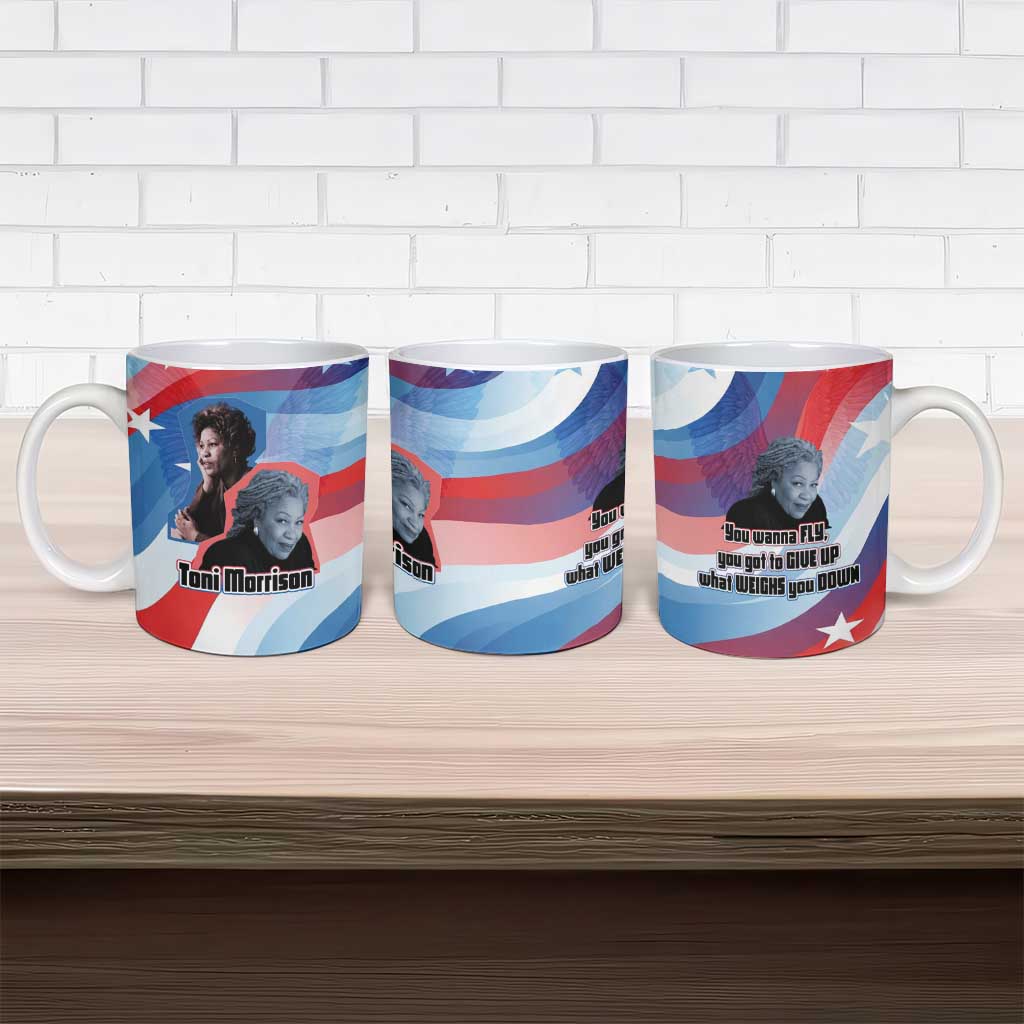 Toni Morrison Ceramic Mug Abstract Wings Design Empowering Quote Dual Portrait Celebration of Literary Freedom - African Pride