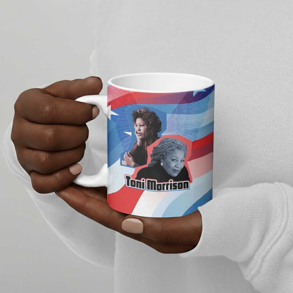 Toni Morrison Ceramic Mug Abstract Wings Design Empowering Quote Dual Portrait Celebration of Literary Freedom - African Pride