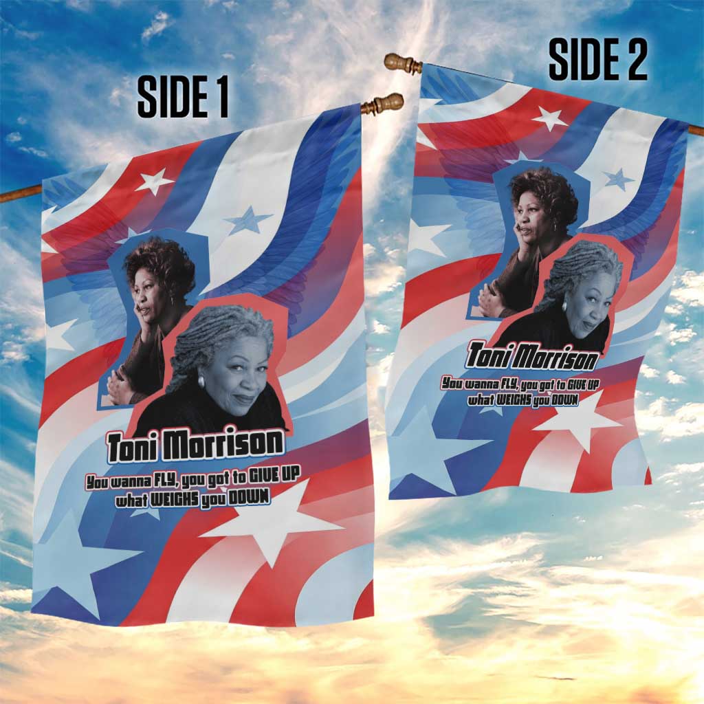 Toni Morrison Garden Flag Abstract Wings Design Empowering Quote Dual Portrait Celebration of Literary Freedom - African Pride
