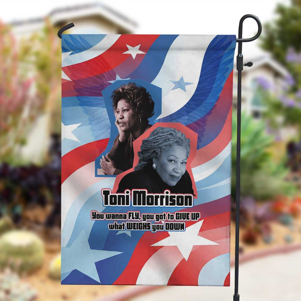 Toni Morrison Garden Flag Abstract Wings Design Empowering Quote Dual Portrait Celebration of Literary Freedom - African Pride