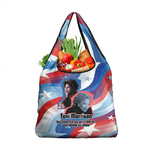 Toni Morrison Grocery Bag Abstract Wings Design Empowering Quote Dual Portrait Celebration of Literary Freedom - African Pride