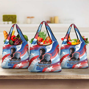Toni Morrison Grocery Bag Abstract Wings Design Empowering Quote Dual Portrait Celebration of Literary Freedom - African Pride