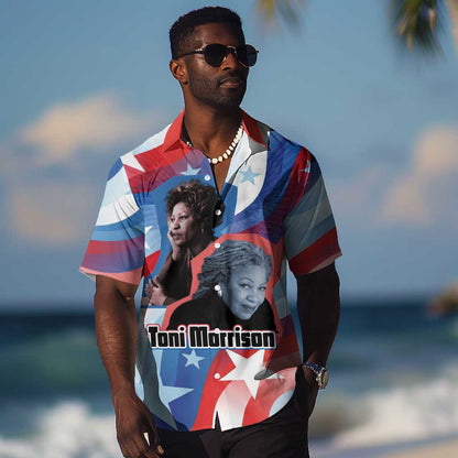 Toni Morrison Hawaiian Shirt Abstract Wings Design Empowering Quote Dual Portrait Celebration of Literary Freedom - African Pride