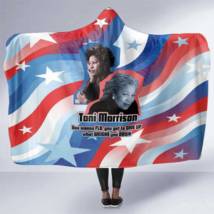 Toni Morrison Hooded Blanket Abstract Wings Design Empowering Quote Dual Portrait Celebration of Literary Freedom - African Pride