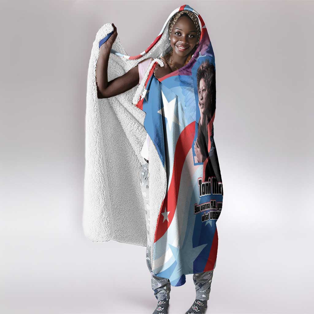 Toni Morrison Hooded Blanket Abstract Wings Design Empowering Quote Dual Portrait Celebration of Literary Freedom - African Pride