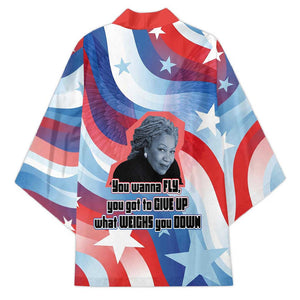 Toni Morrison Kimono Abstract Wings Design Empowering Quote Dual Portrait Celebration of Literary Freedom - African Pride