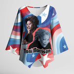 Toni Morrison Kimono Sleeve Blouse Abstract Wings Design Empowering Quote Dual Portrait Celebration of Literary Freedom - African Pride