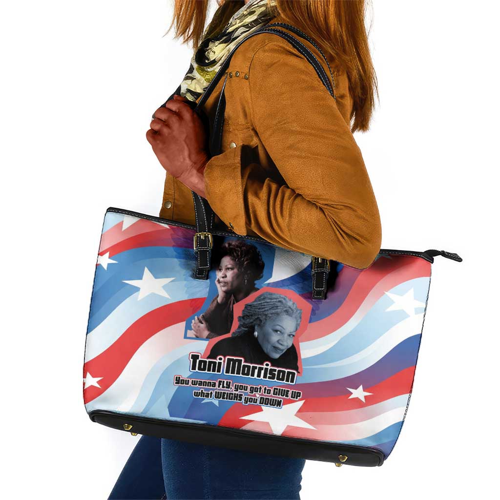 Toni Morrison Leather Tote Bag Abstract Wings Design Empowering Quote Dual Portrait Celebration of Literary Freedom - African Pride