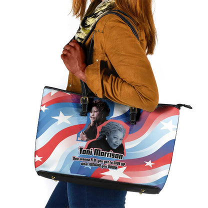 Toni Morrison Leather Tote Bag Abstract Wings Design Empowering Quote Dual Portrait Celebration of Literary Freedom - African Pride