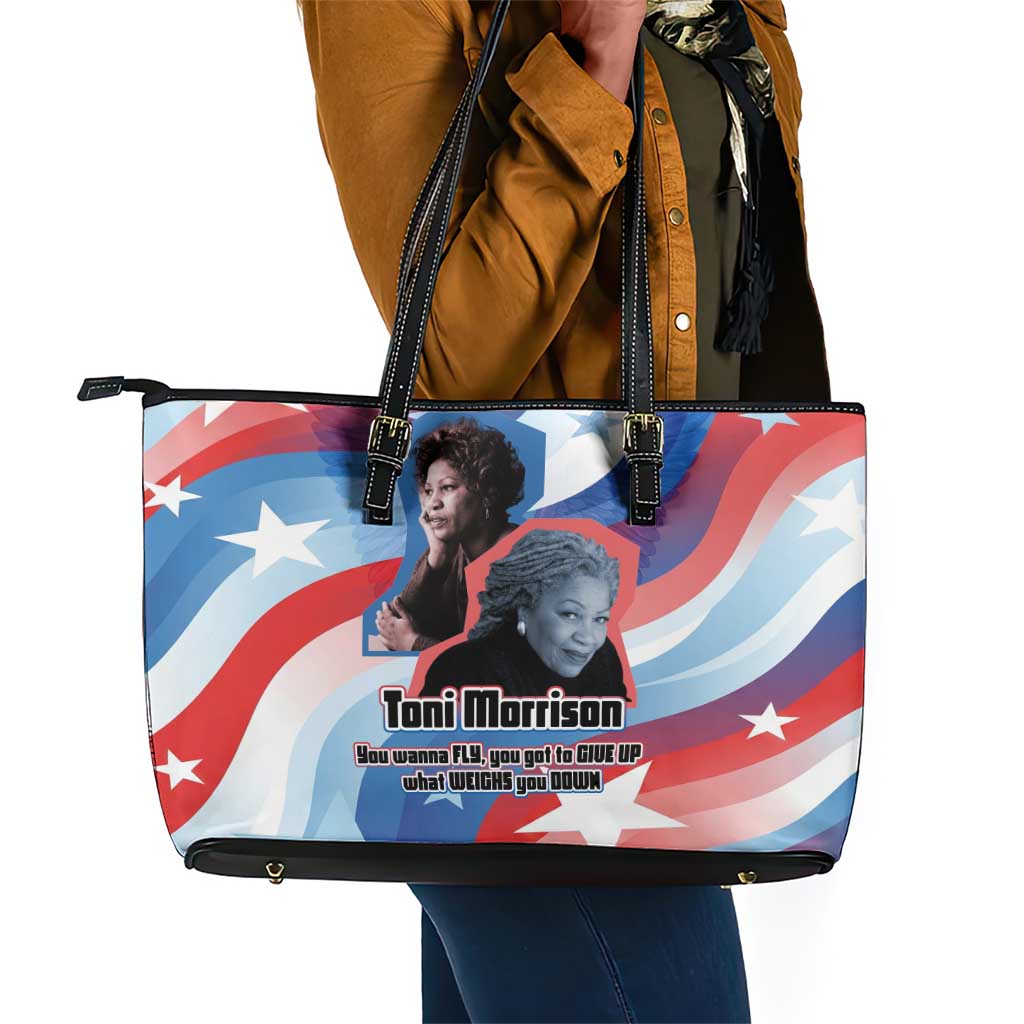 Toni Morrison Leather Tote Bag Abstract Wings Design Empowering Quote Dual Portrait Celebration of Literary Freedom - African Pride