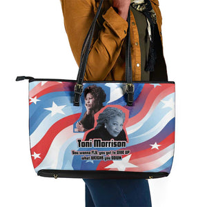 Toni Morrison Leather Tote Bag Abstract Wings Design Empowering Quote Dual Portrait Celebration of Literary Freedom - African Pride