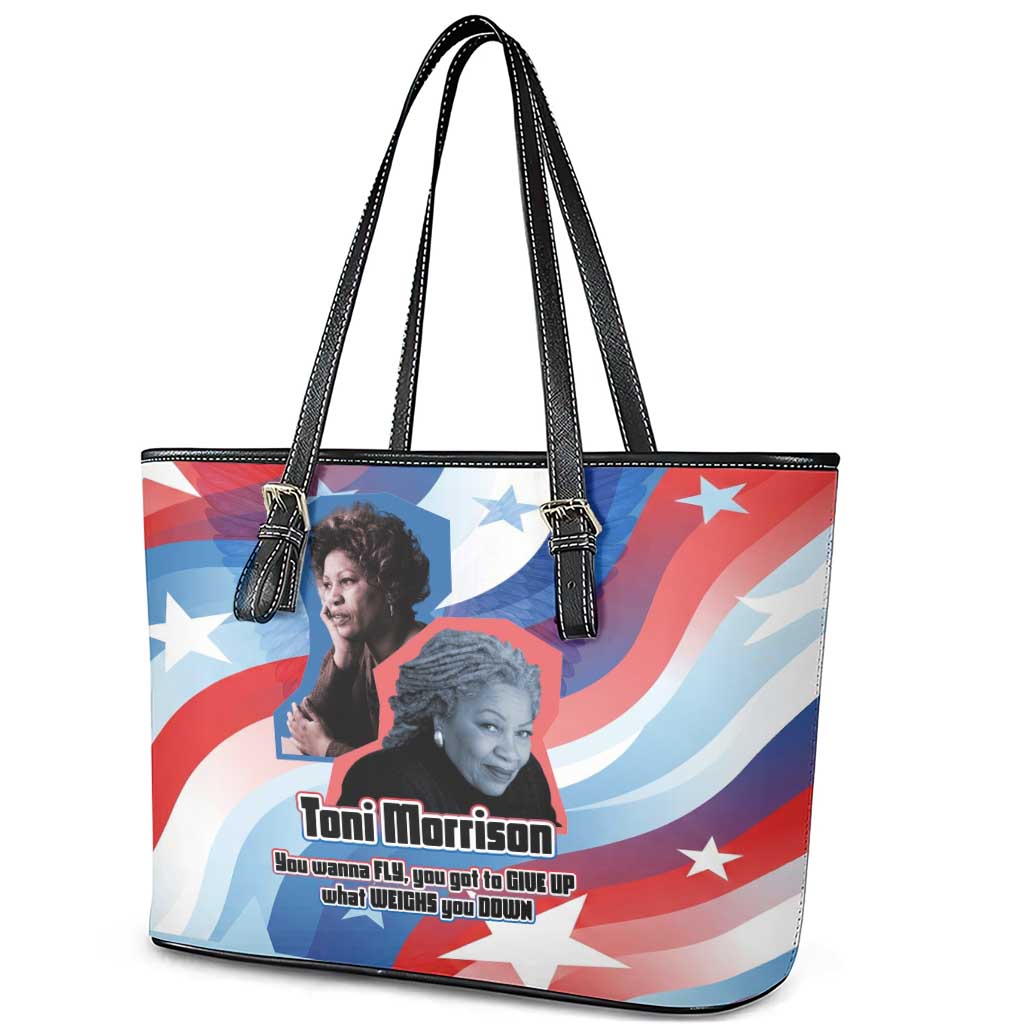 Toni Morrison Leather Tote Bag Abstract Wings Design Empowering Quote Dual Portrait Celebration of Literary Freedom - African Pride