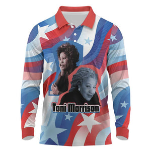 Toni Morrison Long Sleeve Polo Shirt Abstract Wings Design Empowering Quote Dual Portrait Celebration of Literary Freedom - African Pride