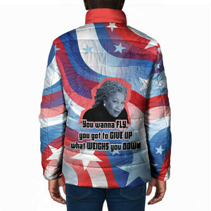 Toni Morrison Padded Jacket Abstract Wings Design Empowering Quote Dual Portrait Celebration of Literary Freedom - African Pride