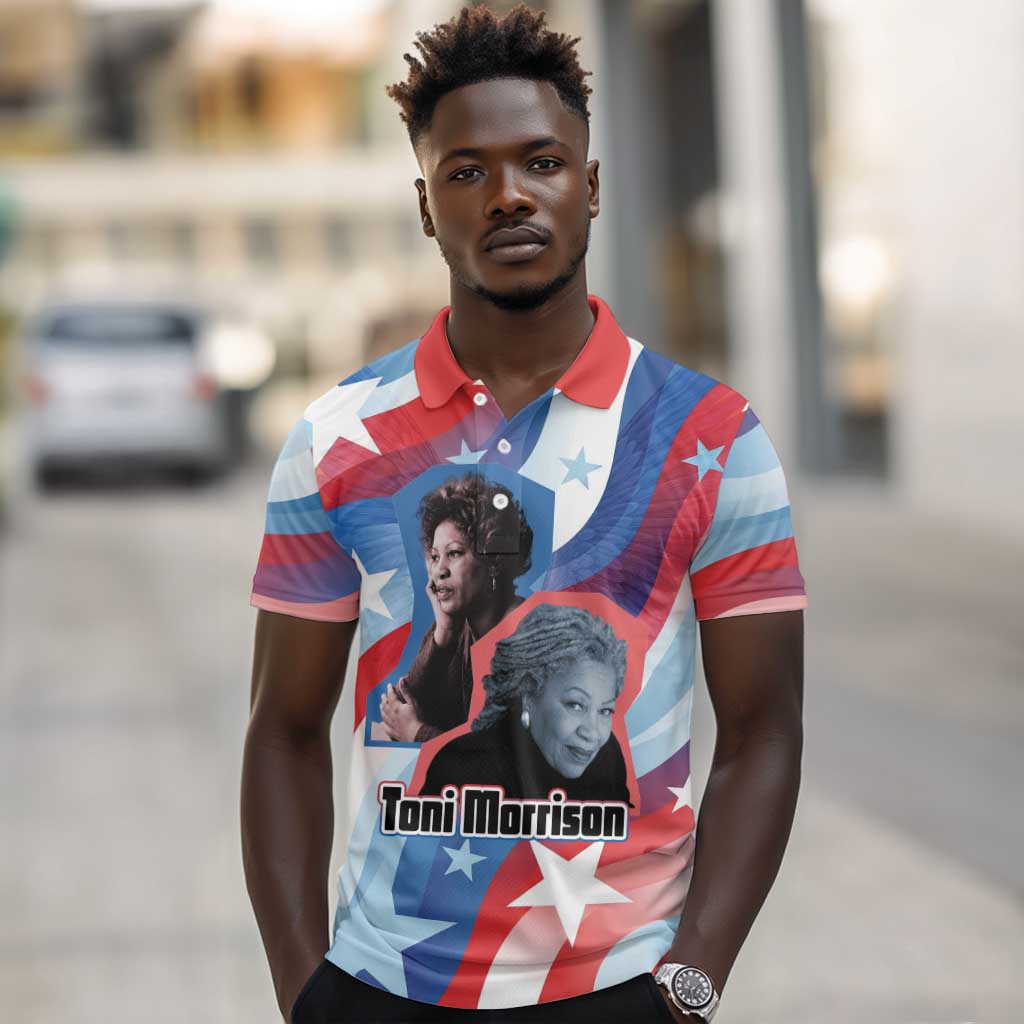 Toni Morrison Polo Shirt Abstract Wings Design Empowering Quote Dual Portrait Celebration of Literary Freedom - African Pride