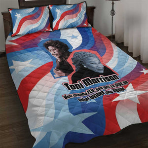 Toni Morrison Quilt Bed Set Abstract Wings Design Empowering Quote Dual Portrait Celebration of Literary Freedom - African Pride