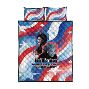 Toni Morrison Quilt Bed Set Abstract Wings Design Empowering Quote Dual Portrait Celebration of Literary Freedom - African Pride