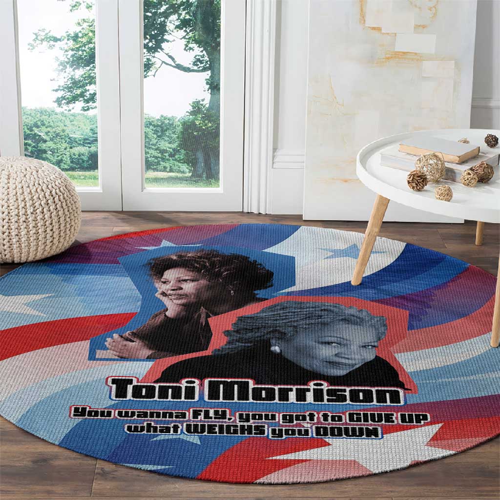 Toni Morrison Round Carpet Abstract Wings Design Empowering Quote Dual Portrait Celebration of Literary Freedom - African Pride